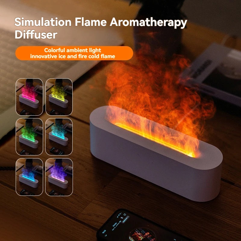 Colorful Simulation Flame Diffuser Home Bedroom Living Room Desktop USB Air Light Mist Humidifier Aroma Diffuser Mechanized